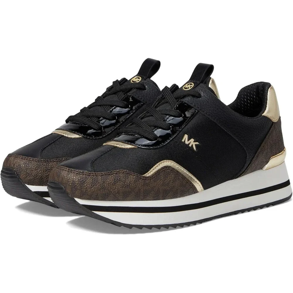 Michael Kors Women's Raina Lace-Up Athletic Shoes Trainer Logo Black NIB SZ 9